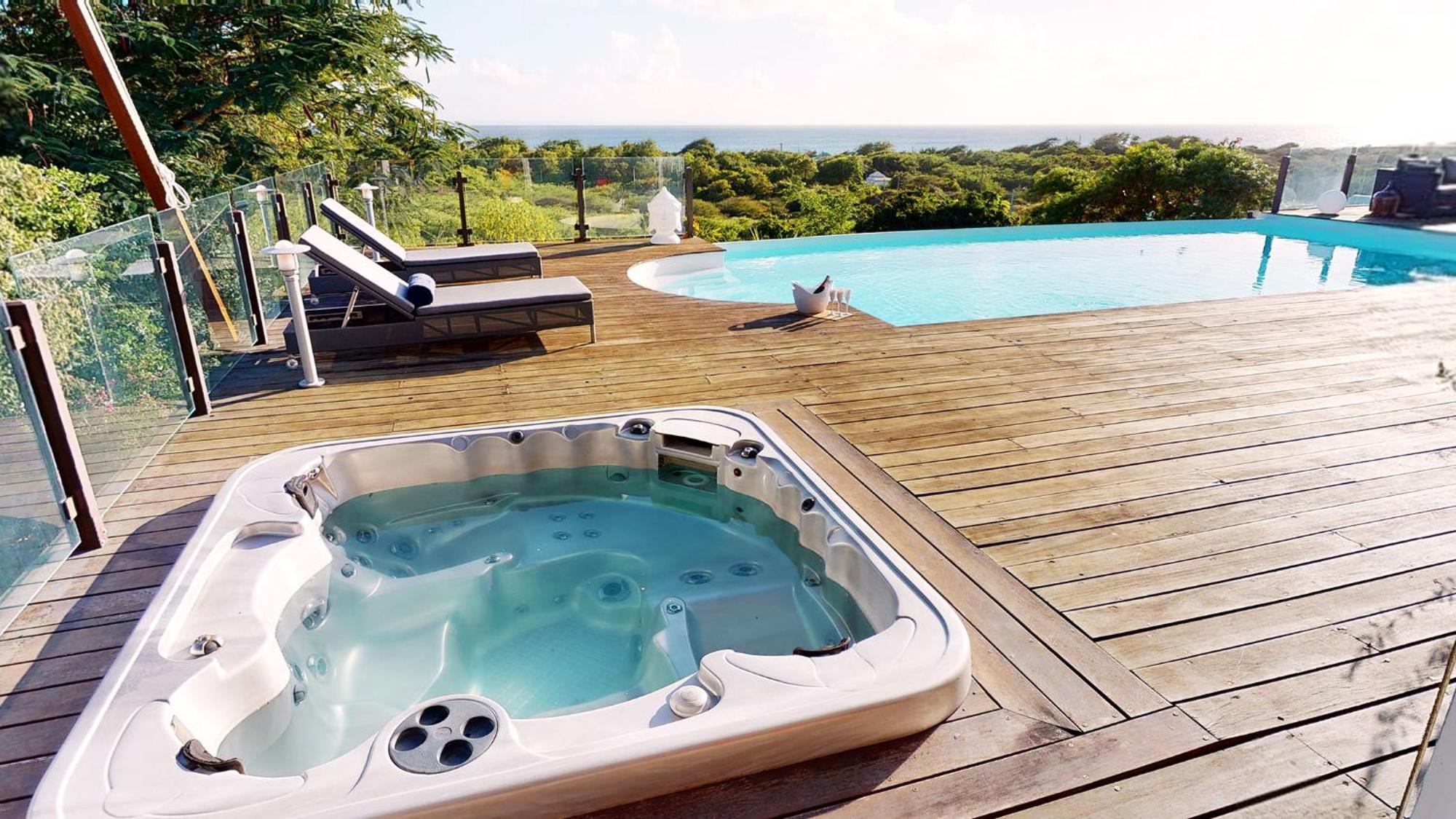 סן-פרנסואה Villa Deluxe L'Hacienda Villa Vue Mer 180 Piscine Jacuzzi Proche Plage Marina Golf Pointe Des Chateaux Et Casino Jardin Clos Voyage Durable חדר תמונה