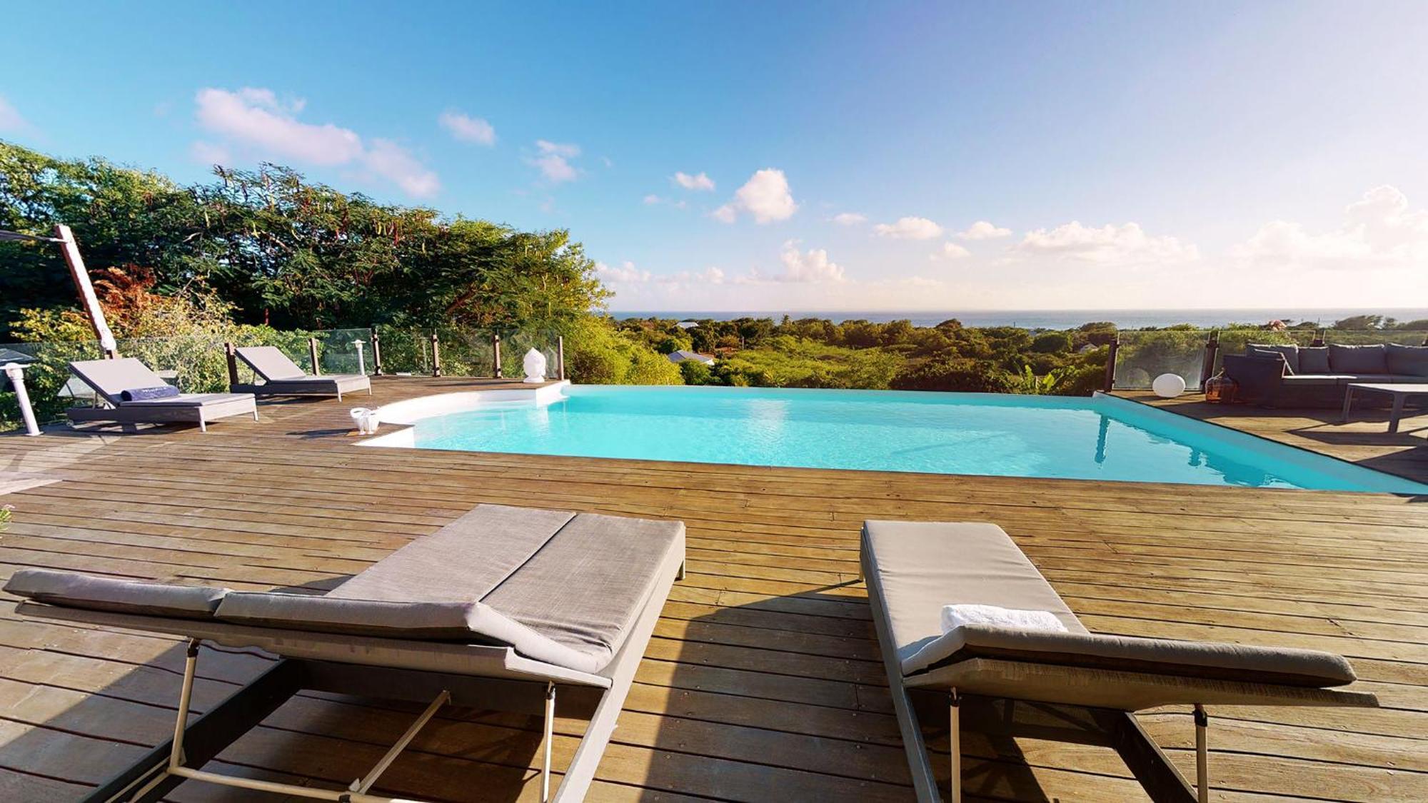 סן-פרנסואה Villa Deluxe L'Hacienda Villa Vue Mer 180 Piscine Jacuzzi Proche Plage Marina Golf Pointe Des Chateaux Et Casino Jardin Clos Voyage Durable חדר תמונה